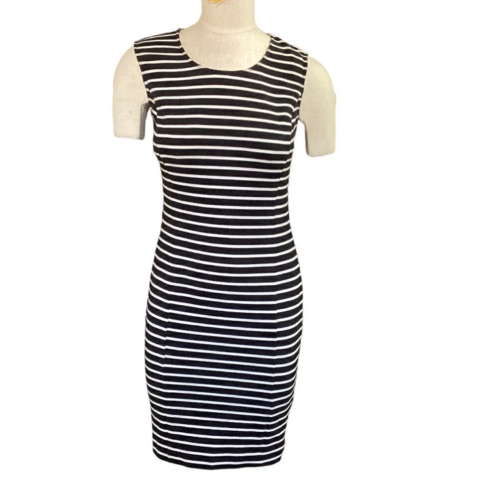 Juicy Couture Striped Ponte Knit Sheath Dress Sz 4 Black & White 116J